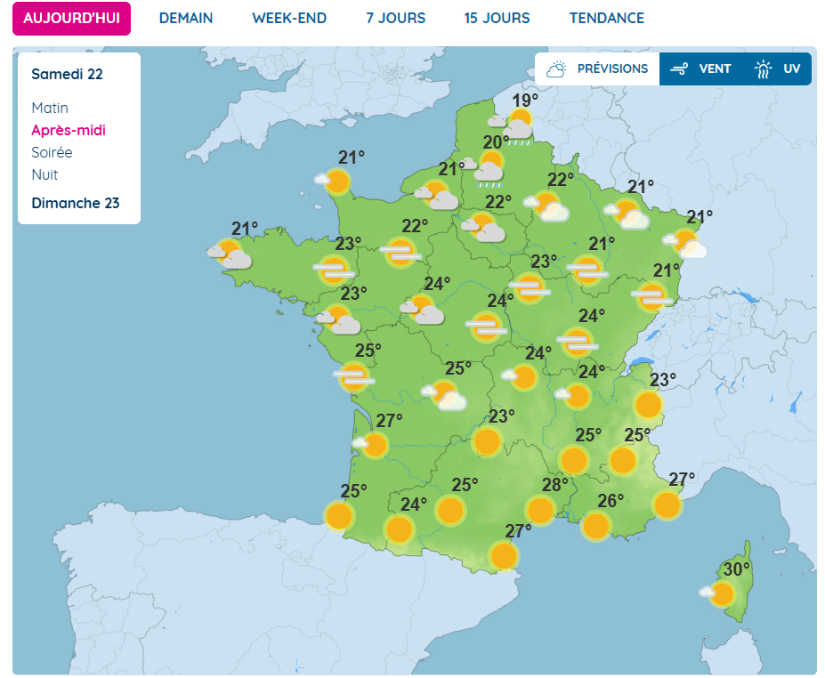 Carte météo France 22 ao^yt Météo : accalmie avant l'arrivée d'une nouvelle dégradation pluvio-orageuse, voici où et quand